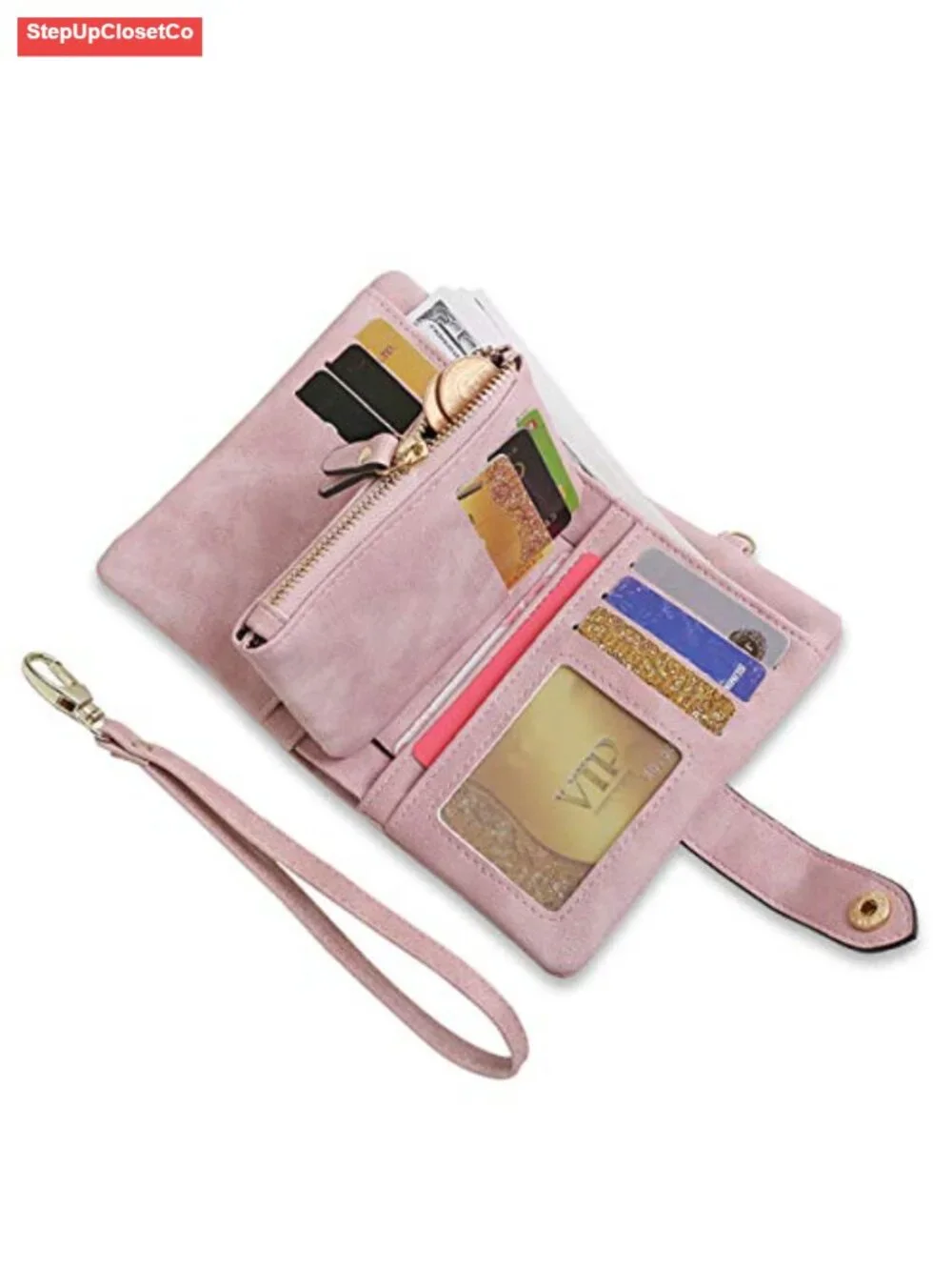 Soft PU Leather Trifold Wallet with Wristlet Strap, RFID Blocking, Large
